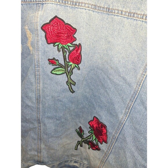 Ci Sono Red Rose Patch Women's Denim Jean Jacket Size Large - Picture 3 of 9